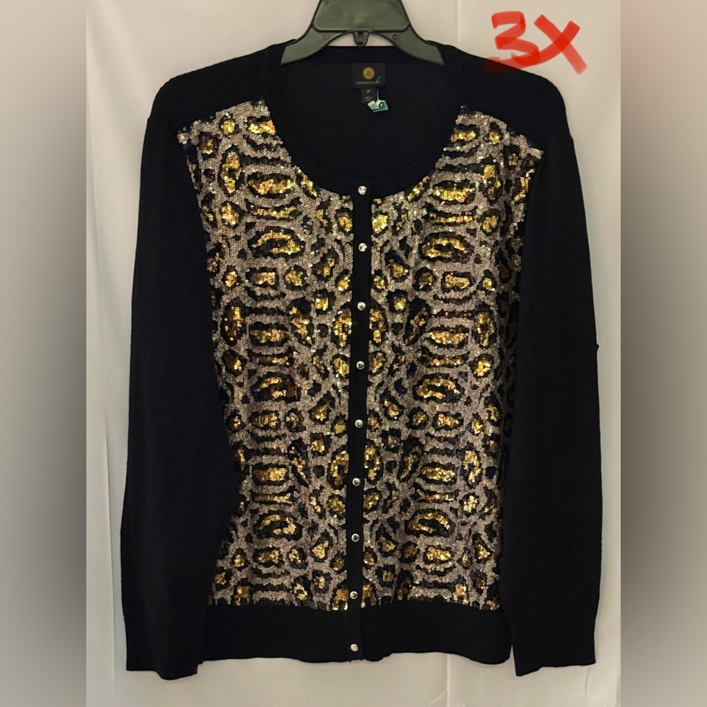 JM Collection Black and Gold Patterned Cardigan